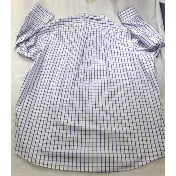 Paul Fredrick Mens Non-Iron Classic Fit Checkered Dress Shirt 20 x 36 Purple & W - Picture 2 of 9